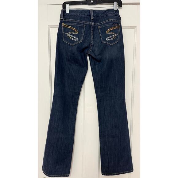 7 for All Mankind Dark Wash Sequin Bootcut Jeans Embellished Pockets Size 26 - Picture 1 of 5